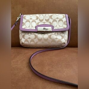 Coach Kristen Signature Sateen Small Crossbody With Purple trim